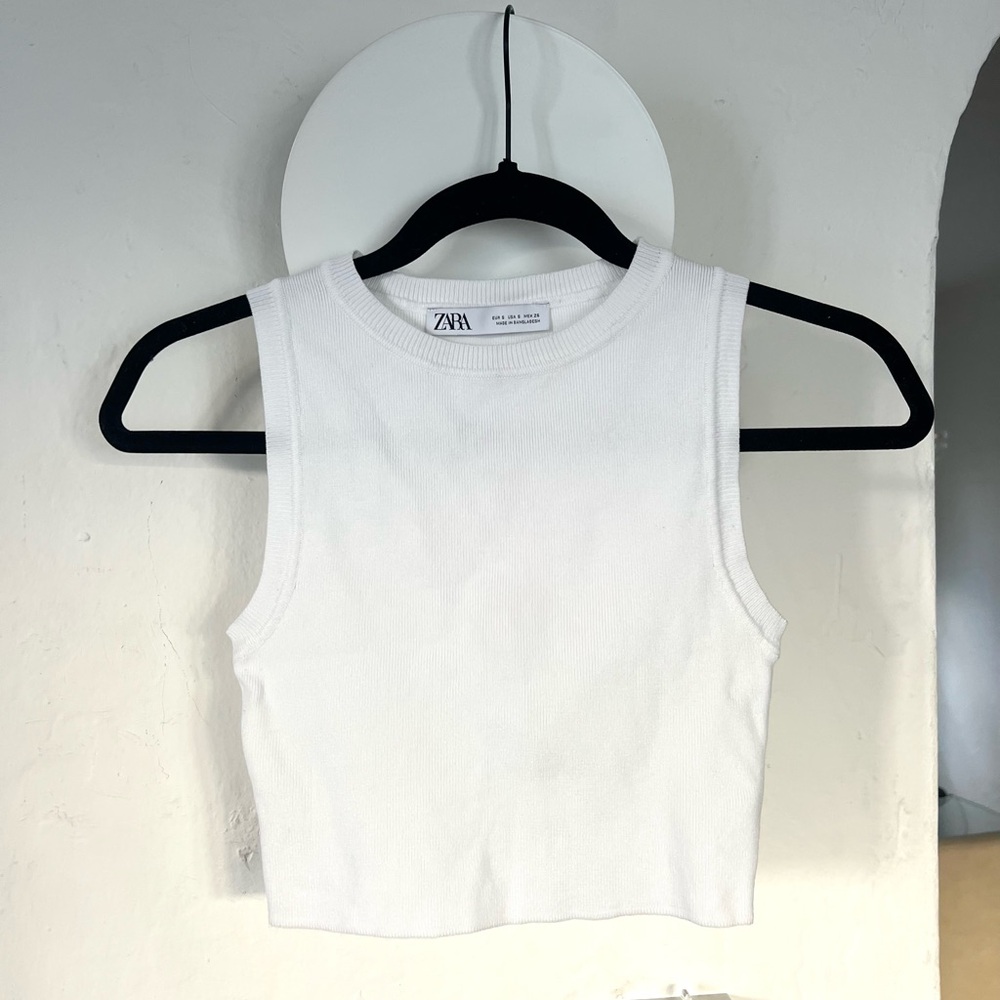 Zara Knit High Neck Sleeveless Crop Top - White